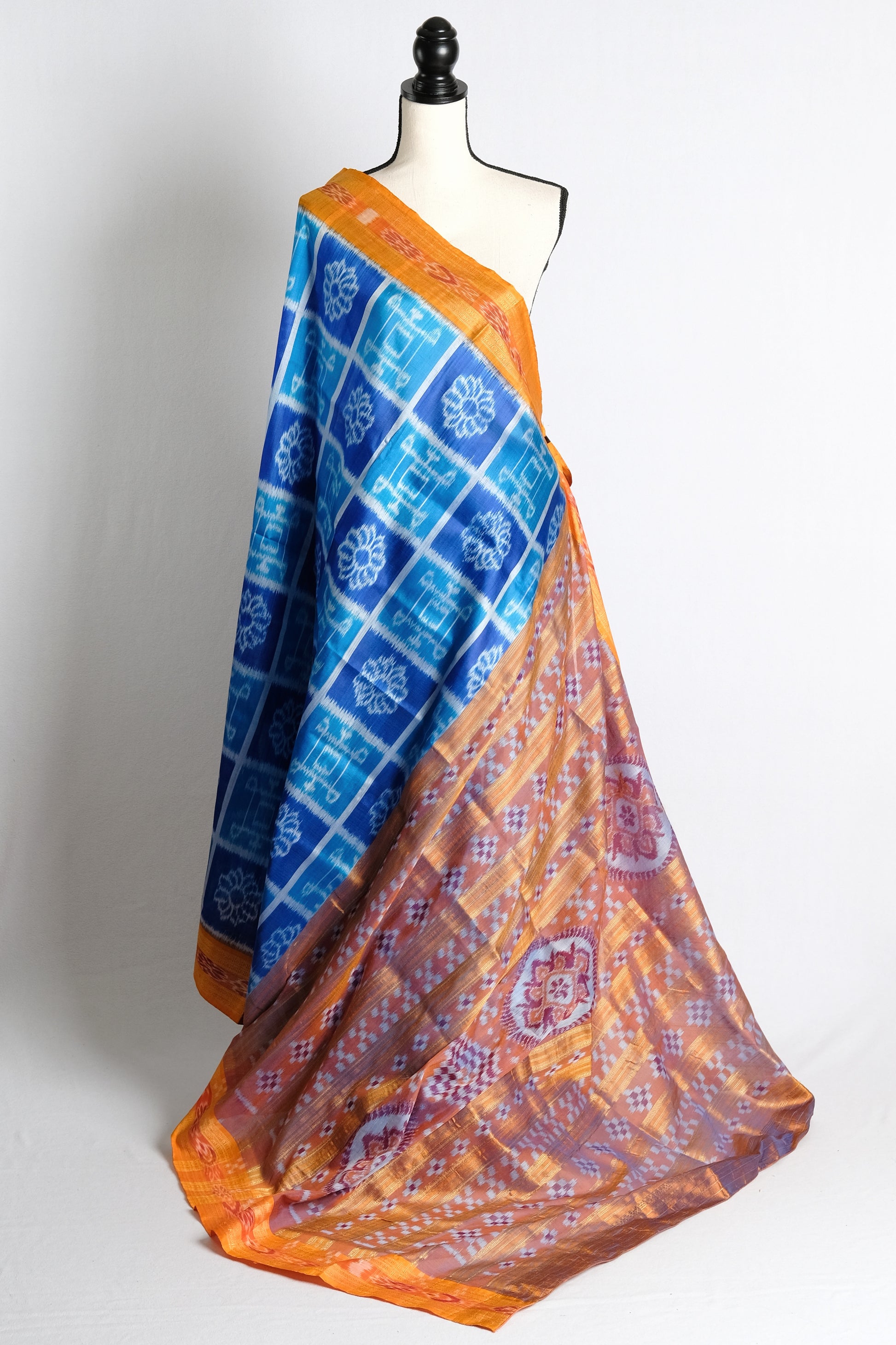 Odisha Handloom Silk Sambalpuri Saree in Blue and Yellow.