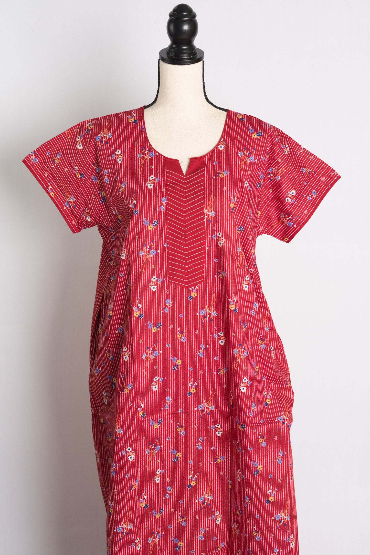 Pure Cotton Red Floral Printed Indian Nighty in Regular Size.