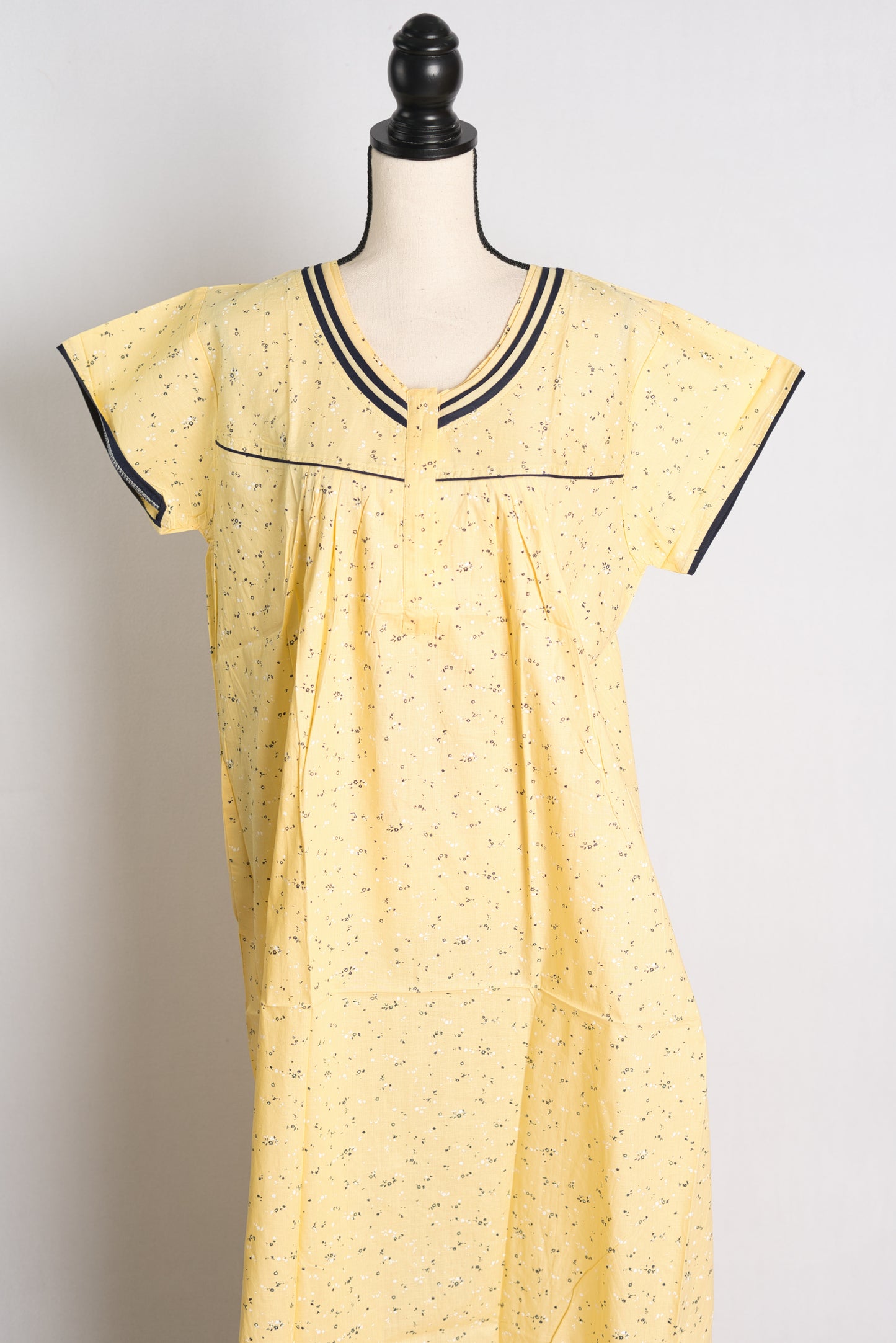Pure Cotton Yellow Floral Printed Indian Nighty in Regular Size.