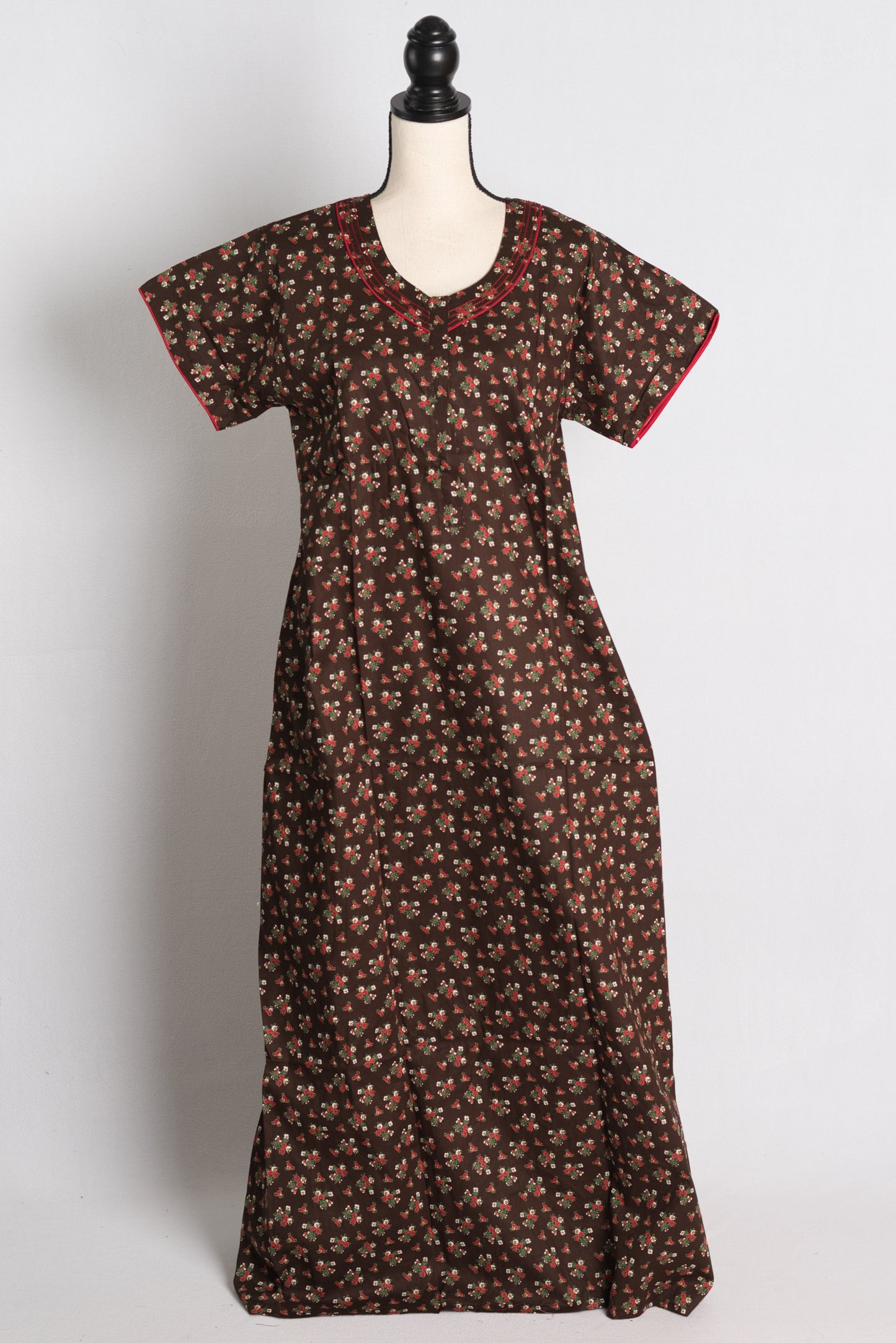 Pure Cotton Brown Floral Printed Indian Nighty in Regular Size.