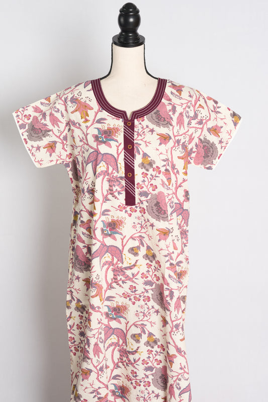 Printed White Cotton Nightwear in Regular Size.