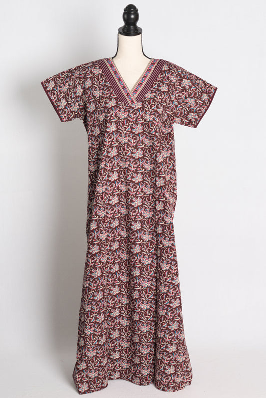 Printed Maroon Cotton Nightwear in Regular Size.
