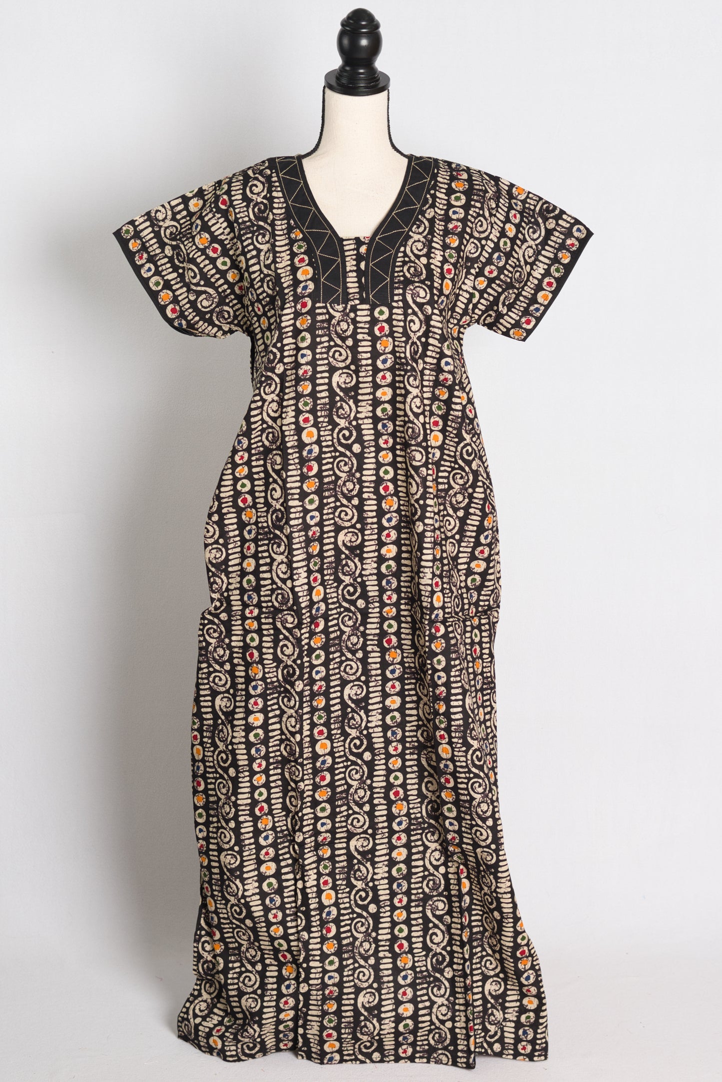 Pure Cotton Black Batik Printed Indian Nighty in Regular Size.