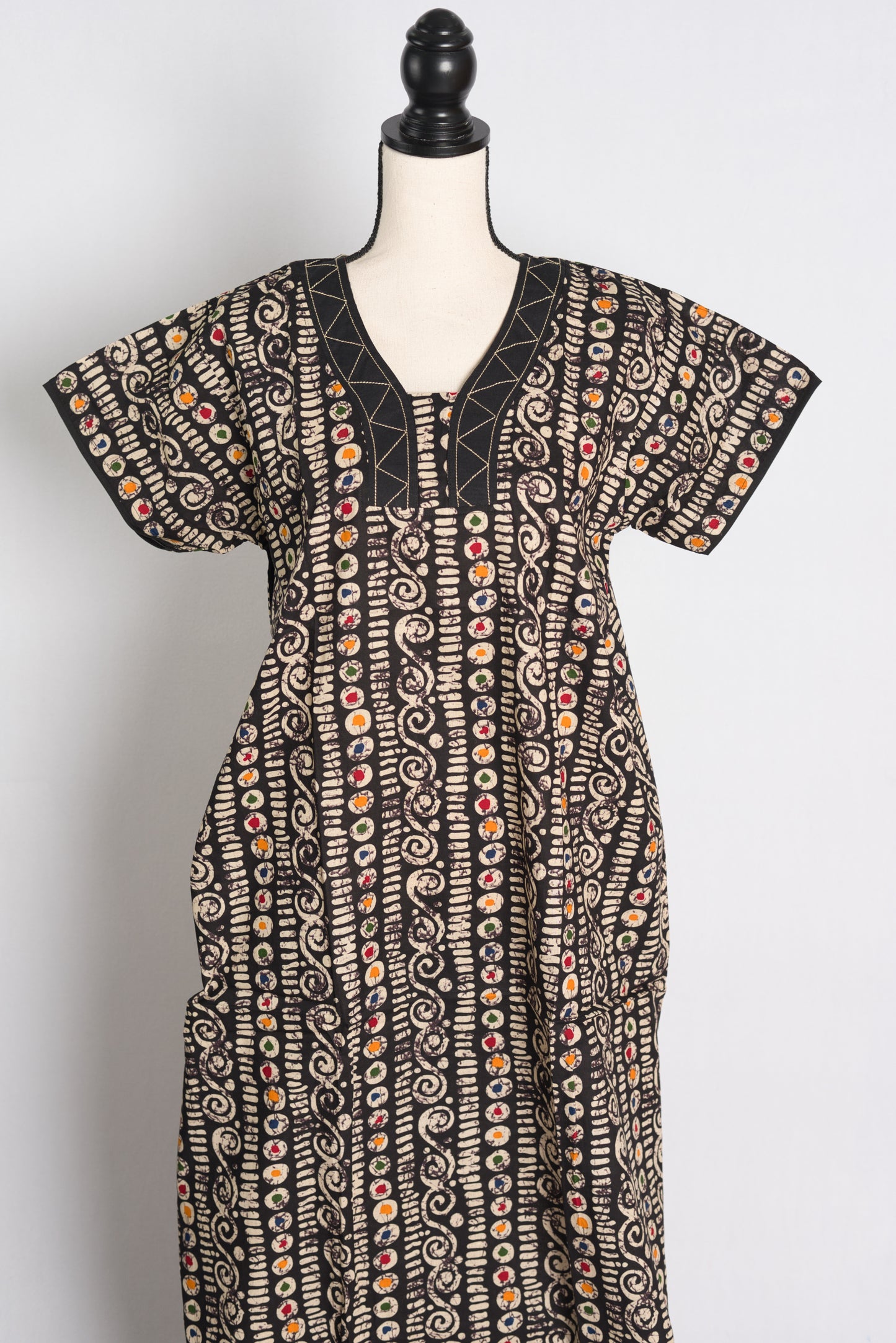 Pure Cotton Black Batik Printed Indian Nighty in Regular Size.