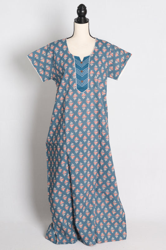 Printed Blue Cotton Nightwear in Regular Size.
