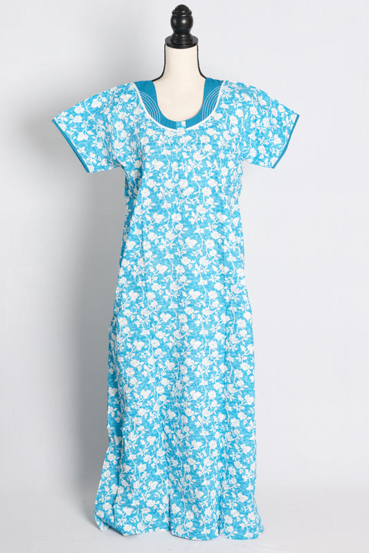 Printed Blue Cotton Nightwear in Regular Size.