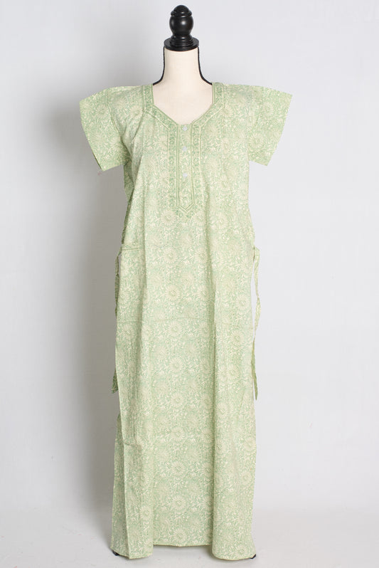 Printed Green Cotton Nightwear in Regular Size.