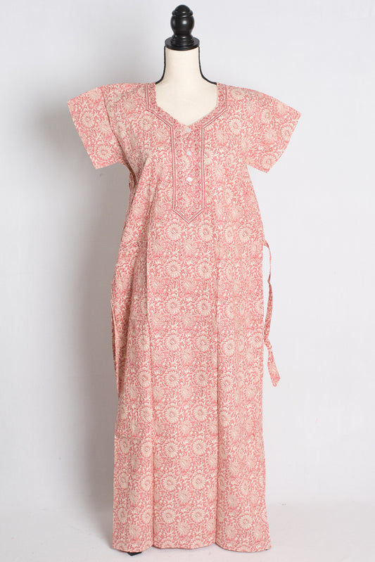 Printed Off White and Red Cotton Nightwear in Regular Size.