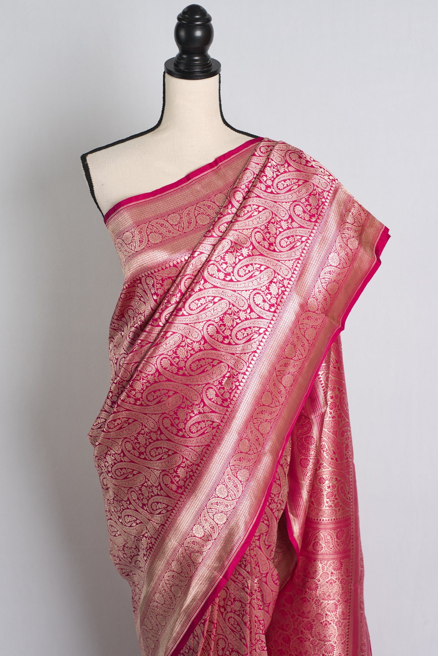 Bridal Brocade Banarasi Saree In Hot Pink and Water Gold.