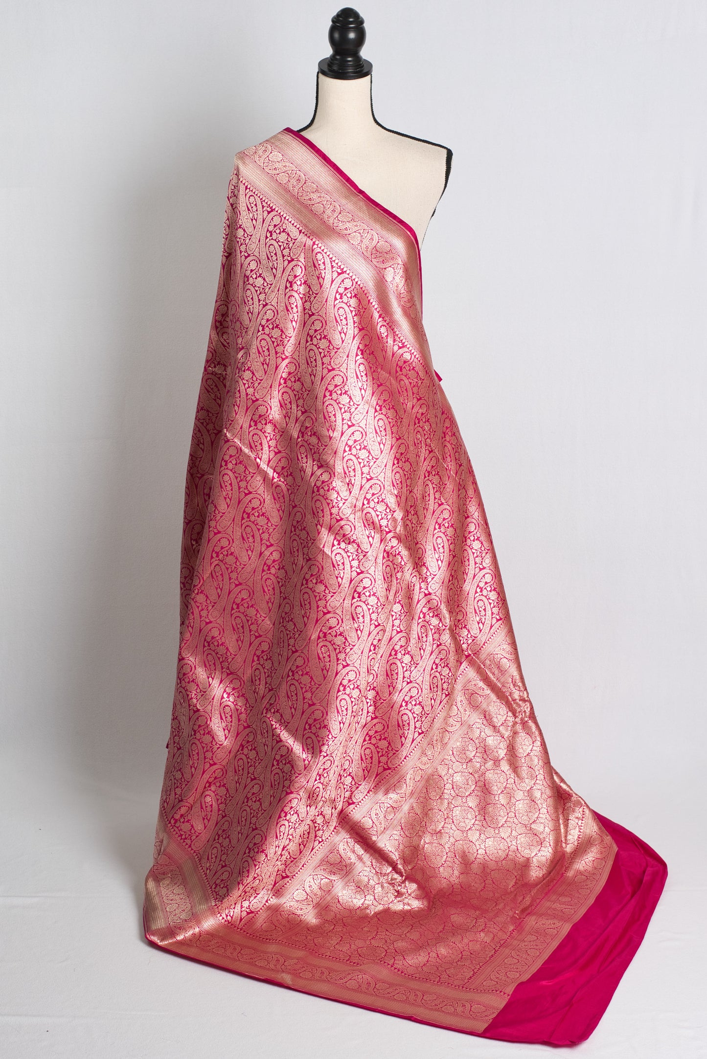 Bridal Brocade Banarasi Saree In Hot Pink and Water Gold.