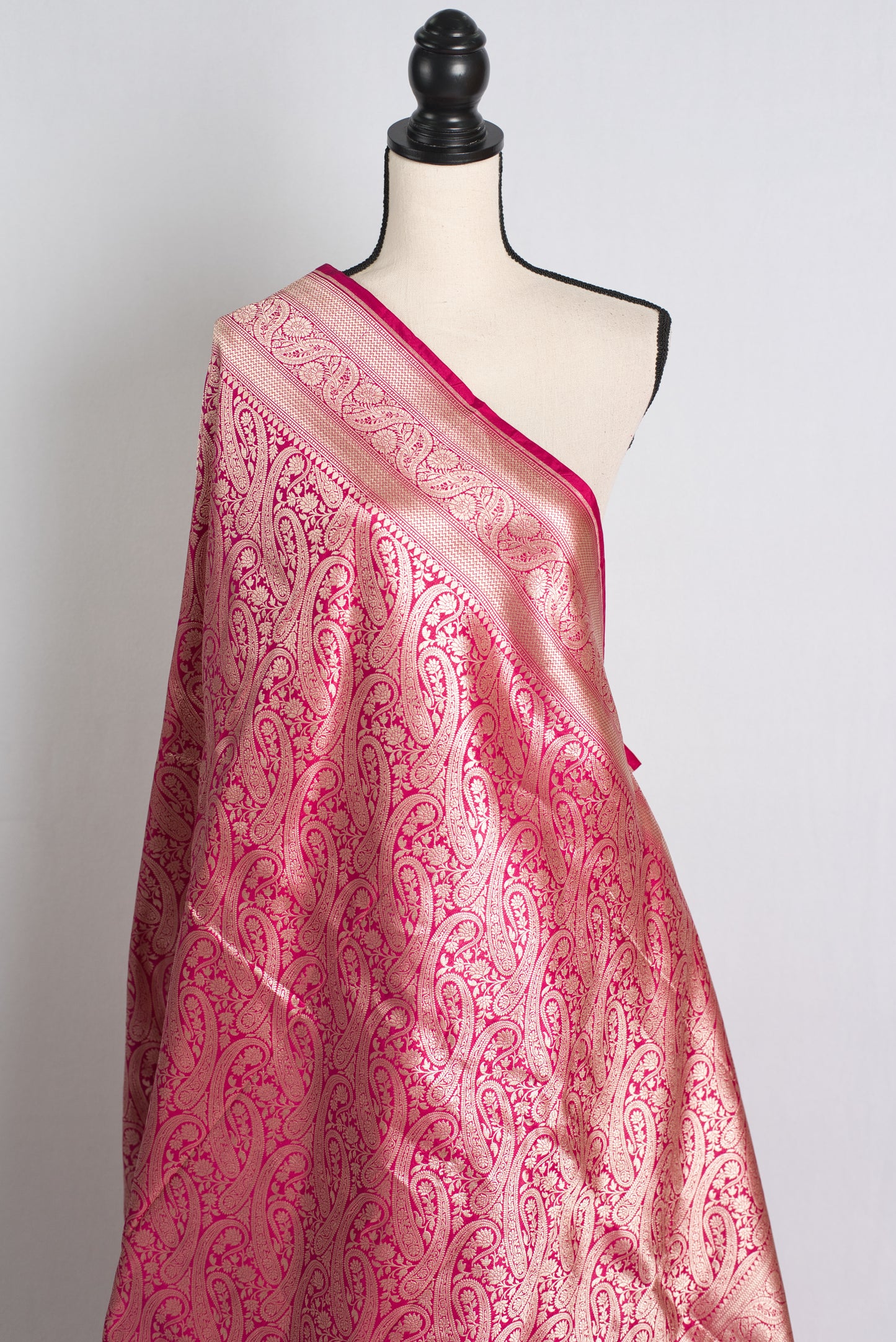 Bridal Brocade Banarasi Saree In Hot Pink and Water Gold.