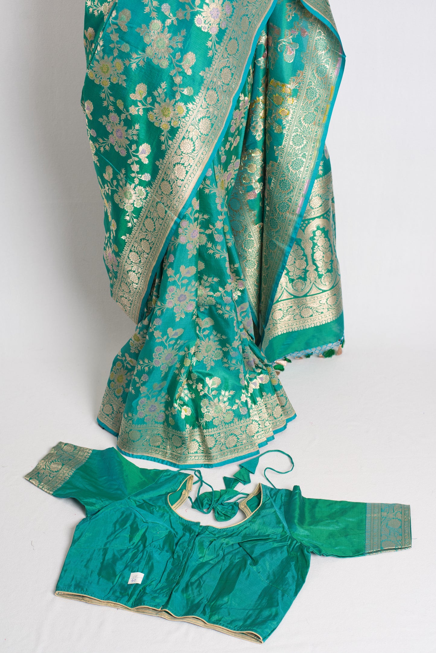 Premium Quality Minakari Banarasi Saree with 40 Size Stitched Blouse.
