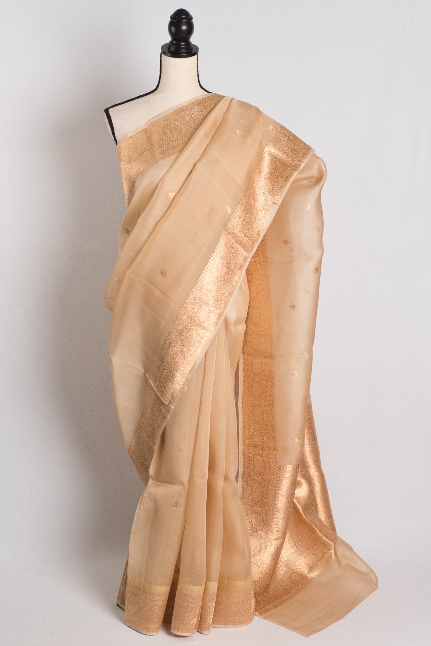 Kora Silk Banarasi Saree in Beige and Gold - Wedding Saree Collection.