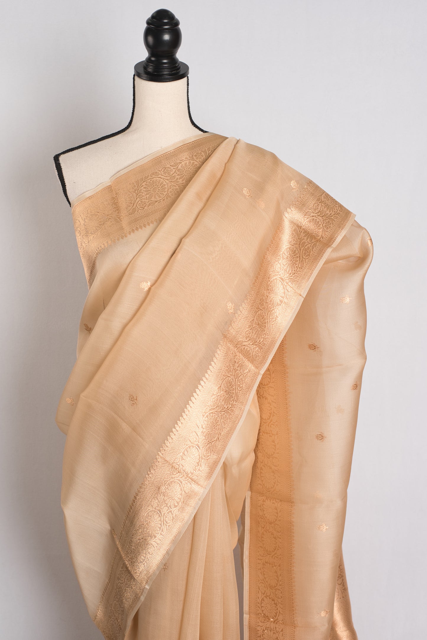 Kora Silk Banarasi Saree in Beige and Gold - Wedding Saree Collection.