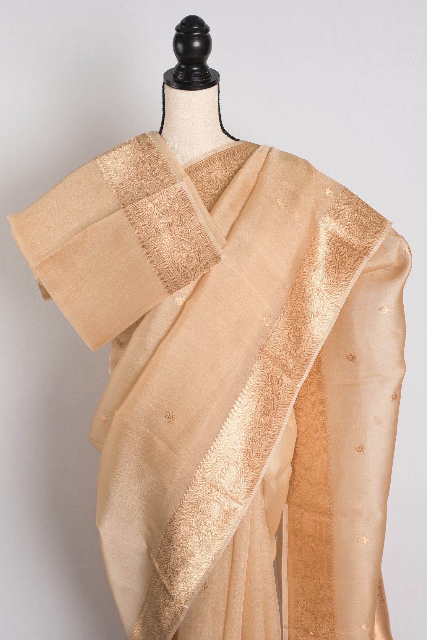 Kora Silk Banarasi Saree in Beige and Gold - Wedding Saree Collection.