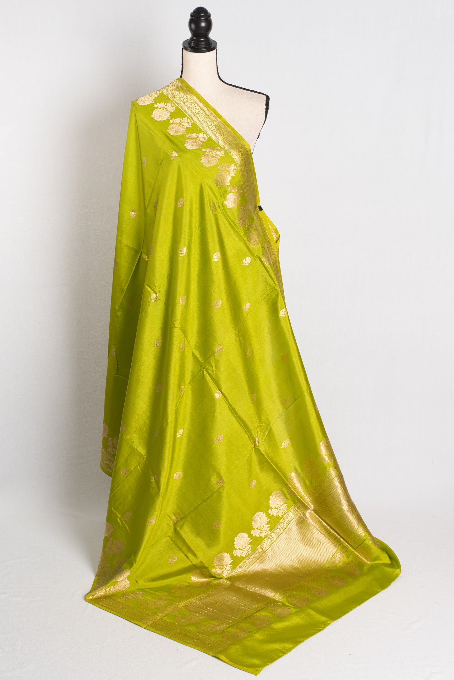 Silk Mark Certified Green Banarasi Saree with Golden Zari.