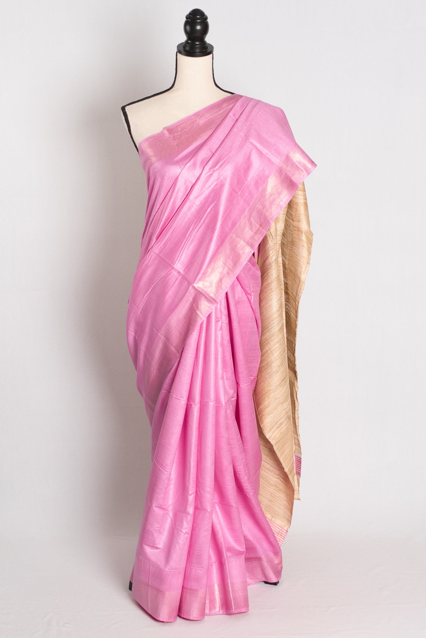 Blush Bloom - Pink Staple Tussar Silk Saree with Gicha Tussar Pallu.