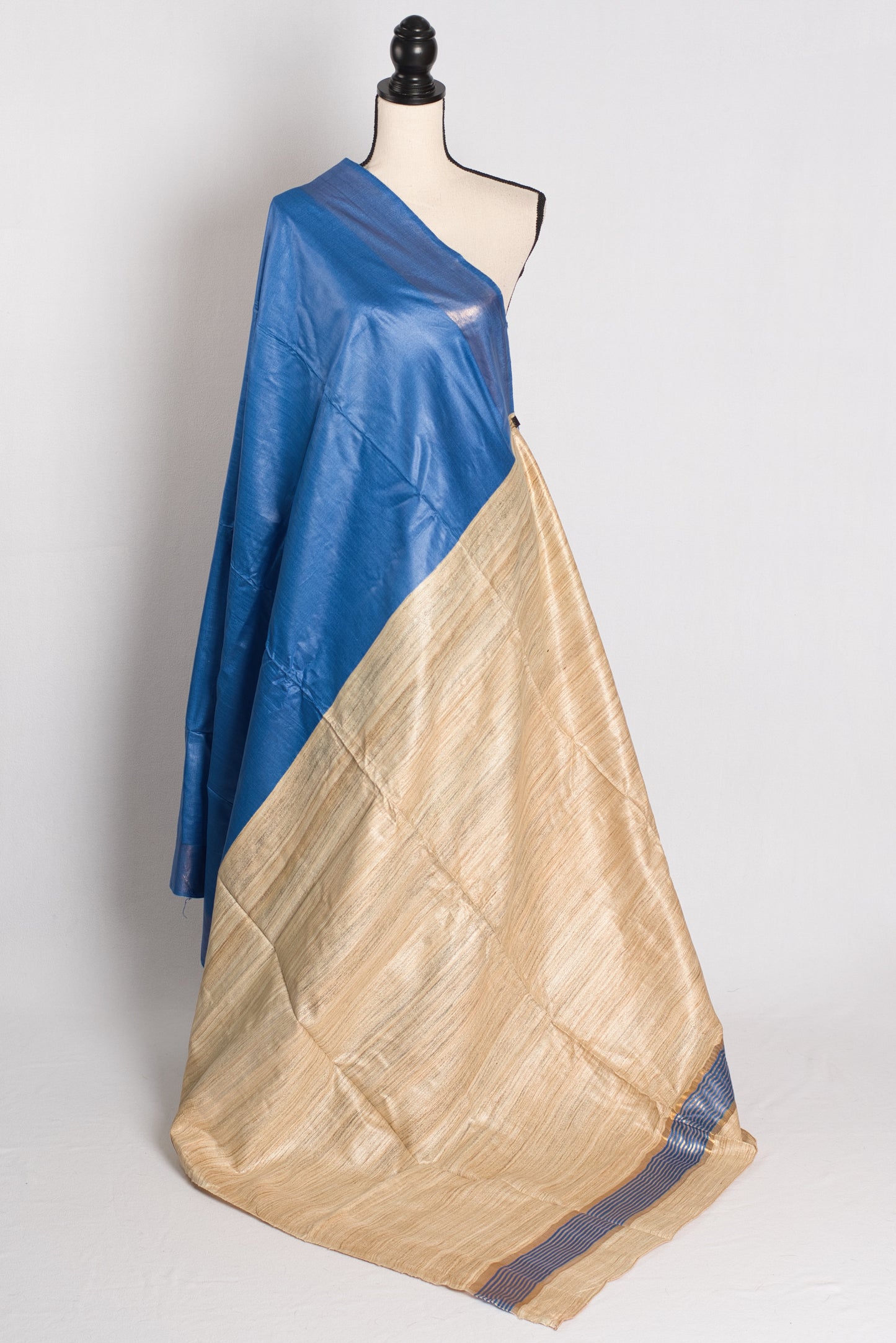 Serene Sky - Blue Staple Tussar Silk Saree with Gicha Tussar Pallu.