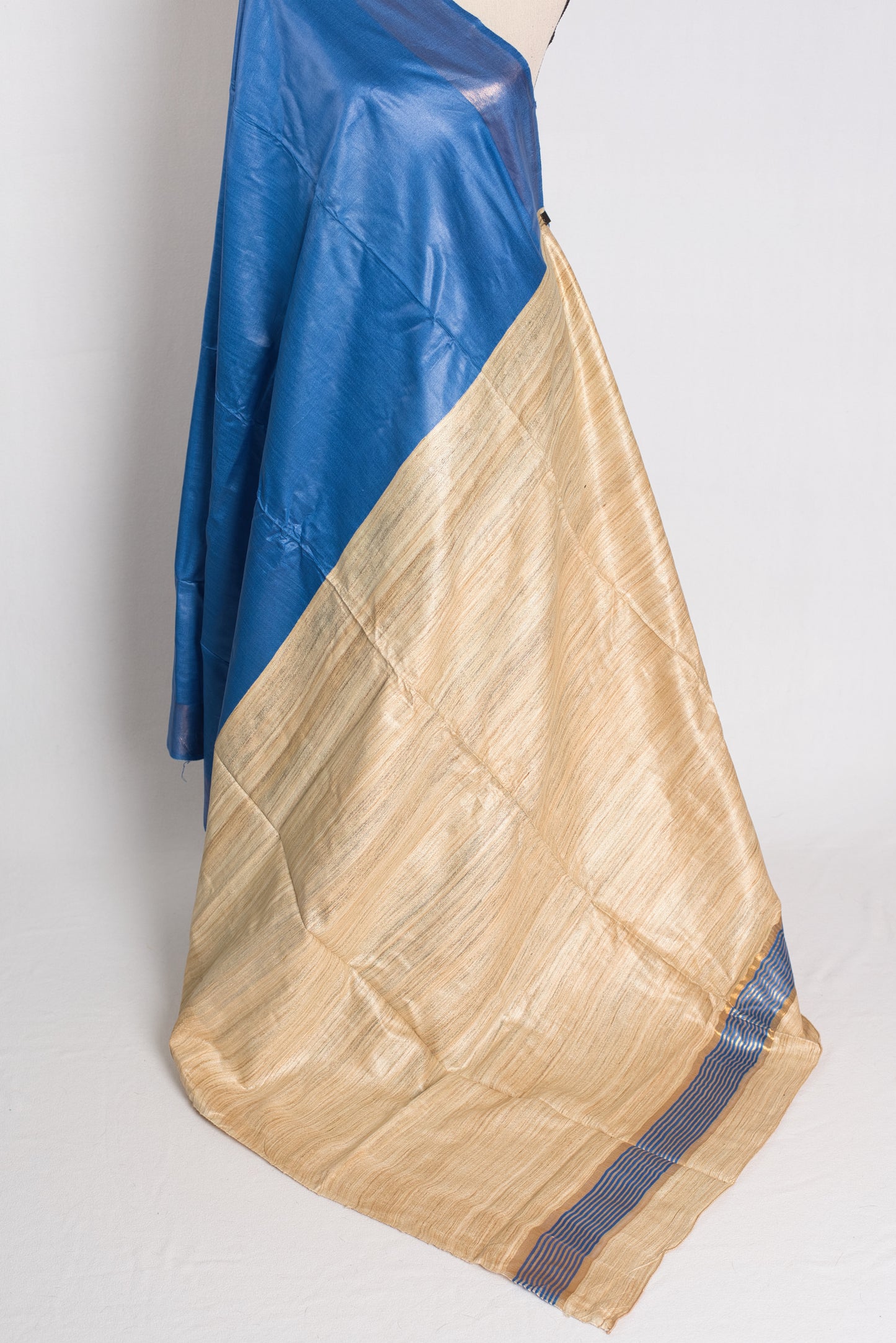 Serene Sky - Blue Staple Tussar Silk Saree with Gicha Tussar Pallu.