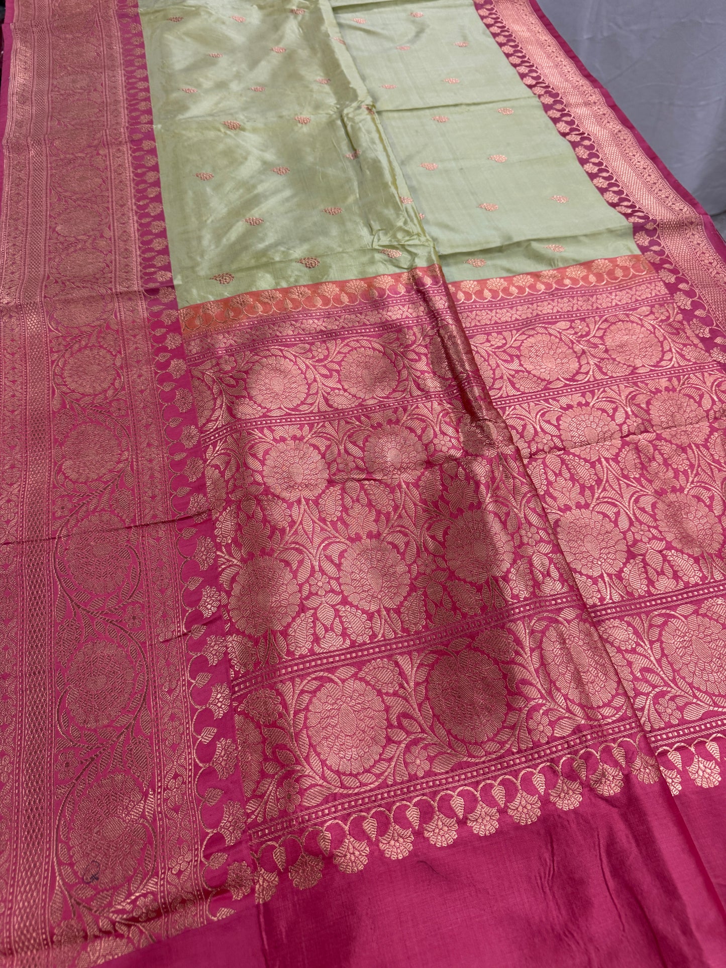 Pastel Green Banarasi SIlk Saree - Indian Wedding Silk Collection.