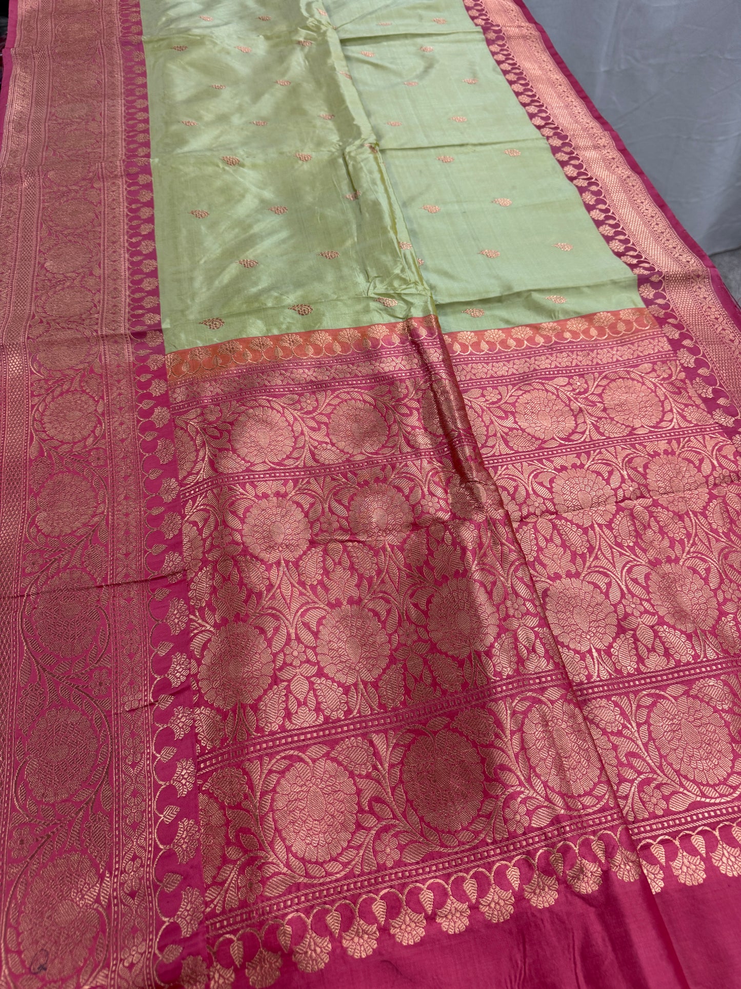 Pastel Green Banarasi SIlk Saree - Indian Wedding Silk Collection.