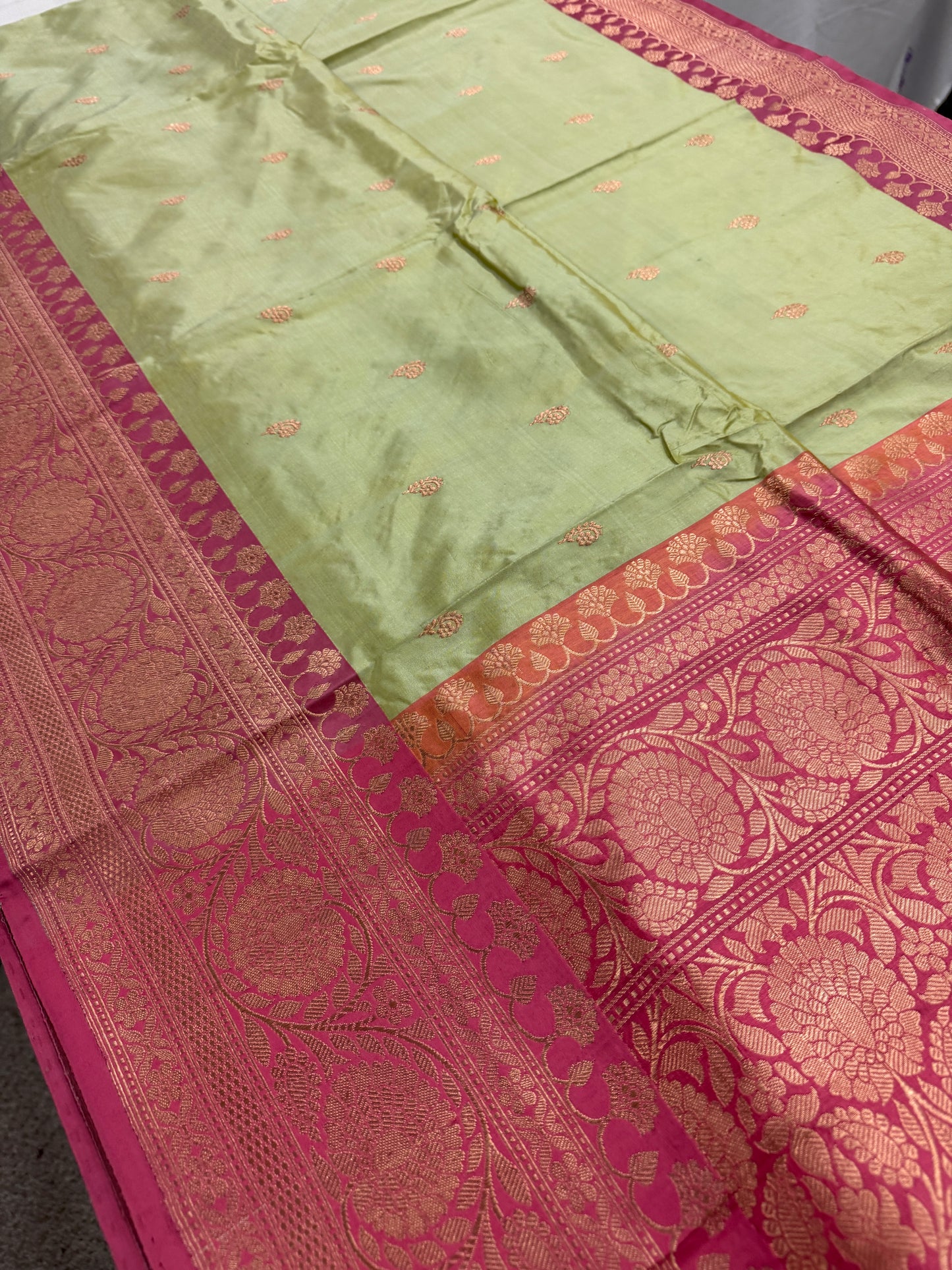Pastel Green Banarasi SIlk Saree - Indian Wedding Silk Collection.