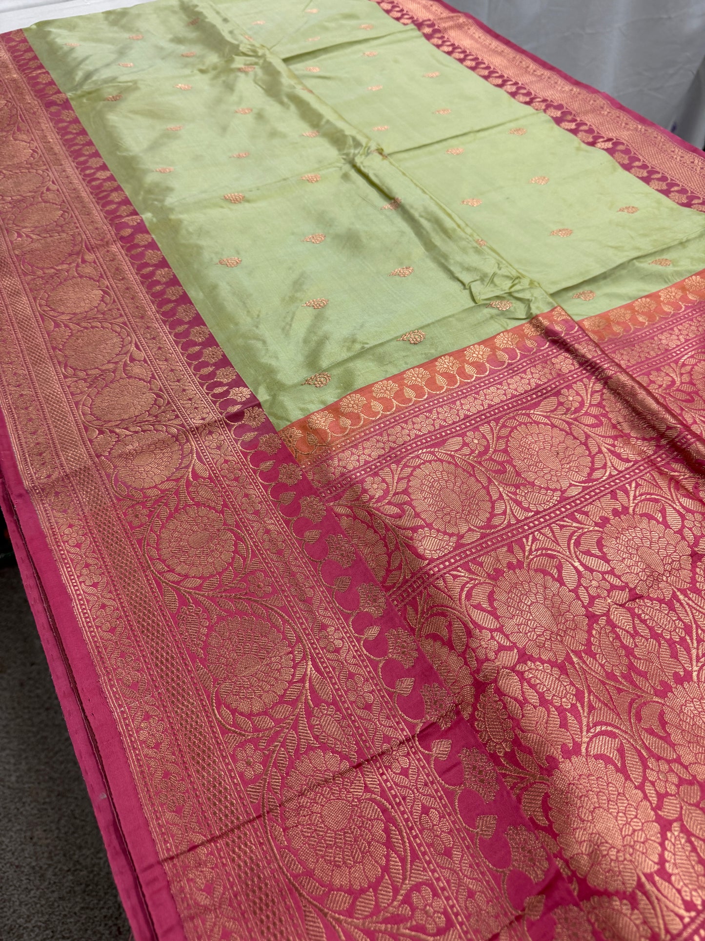 Pastel Green Banarasi SIlk Saree - Indian Wedding Silk Collection.