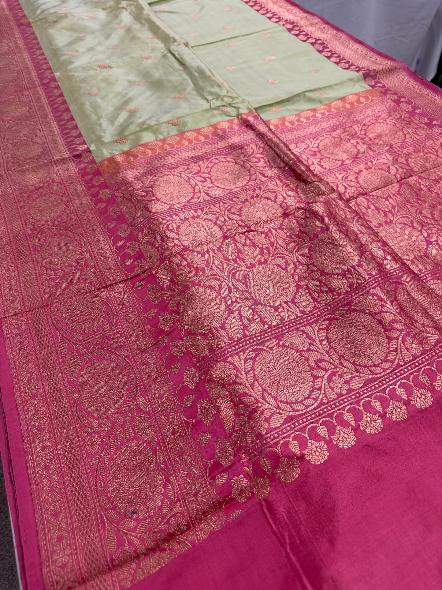 Pastel Green Banarasi SIlk Saree - Indian Wedding Silk Collection.