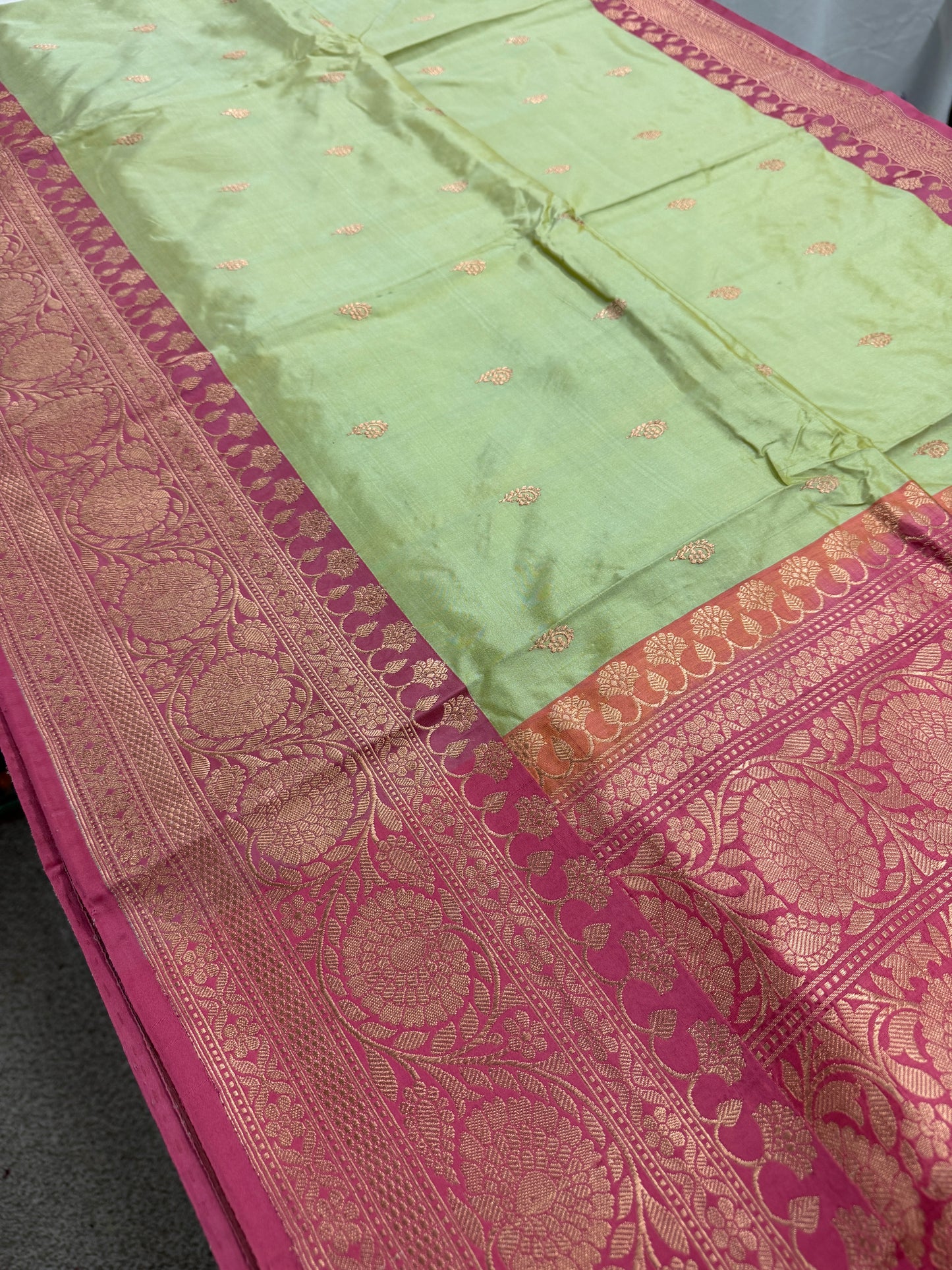 Pastel Green Banarasi SIlk Saree - Indian Wedding Silk Collection.