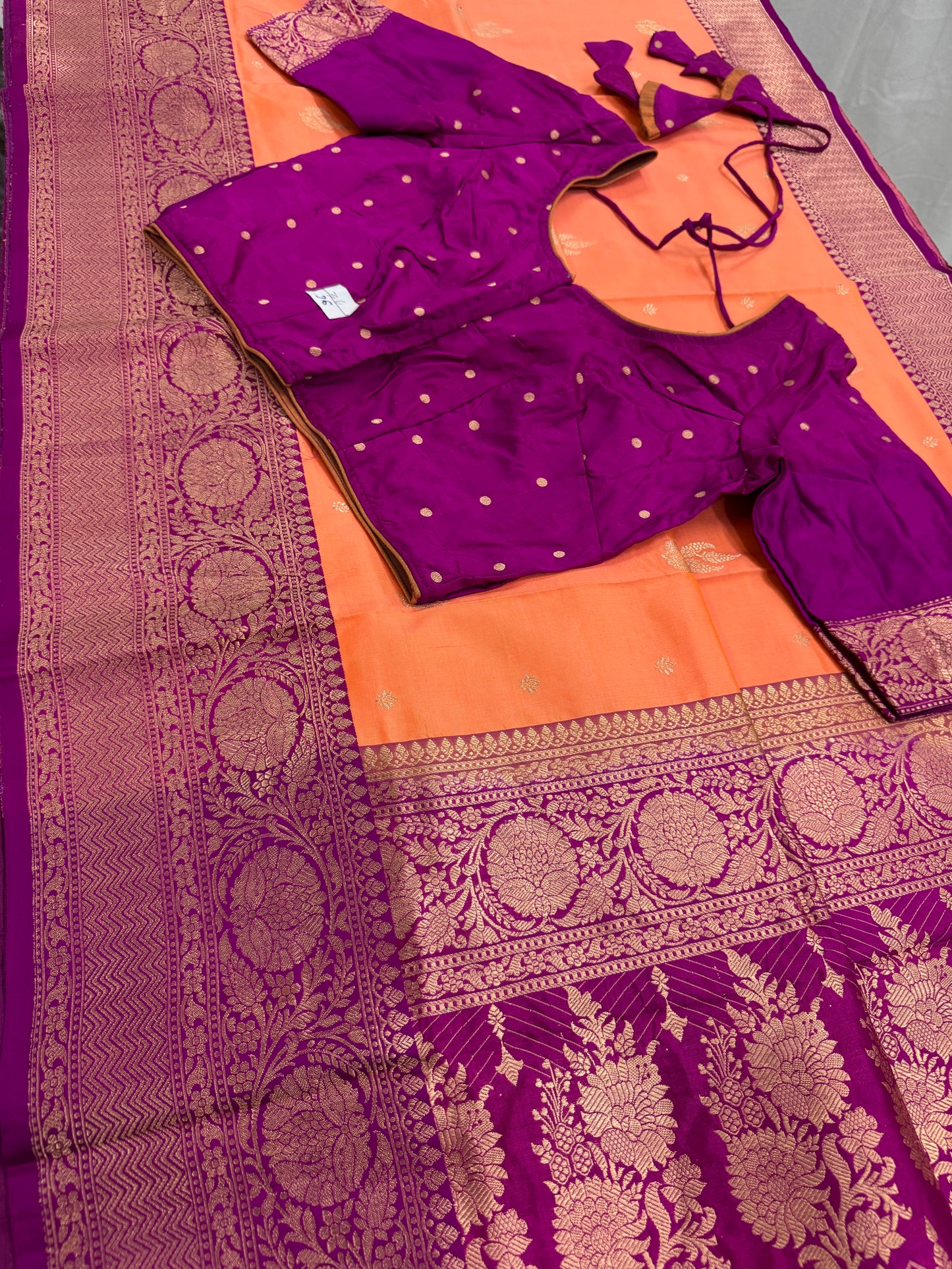 Banarasi Silk Saree with 36 Size Stitched Blouse - Pastel Collection.