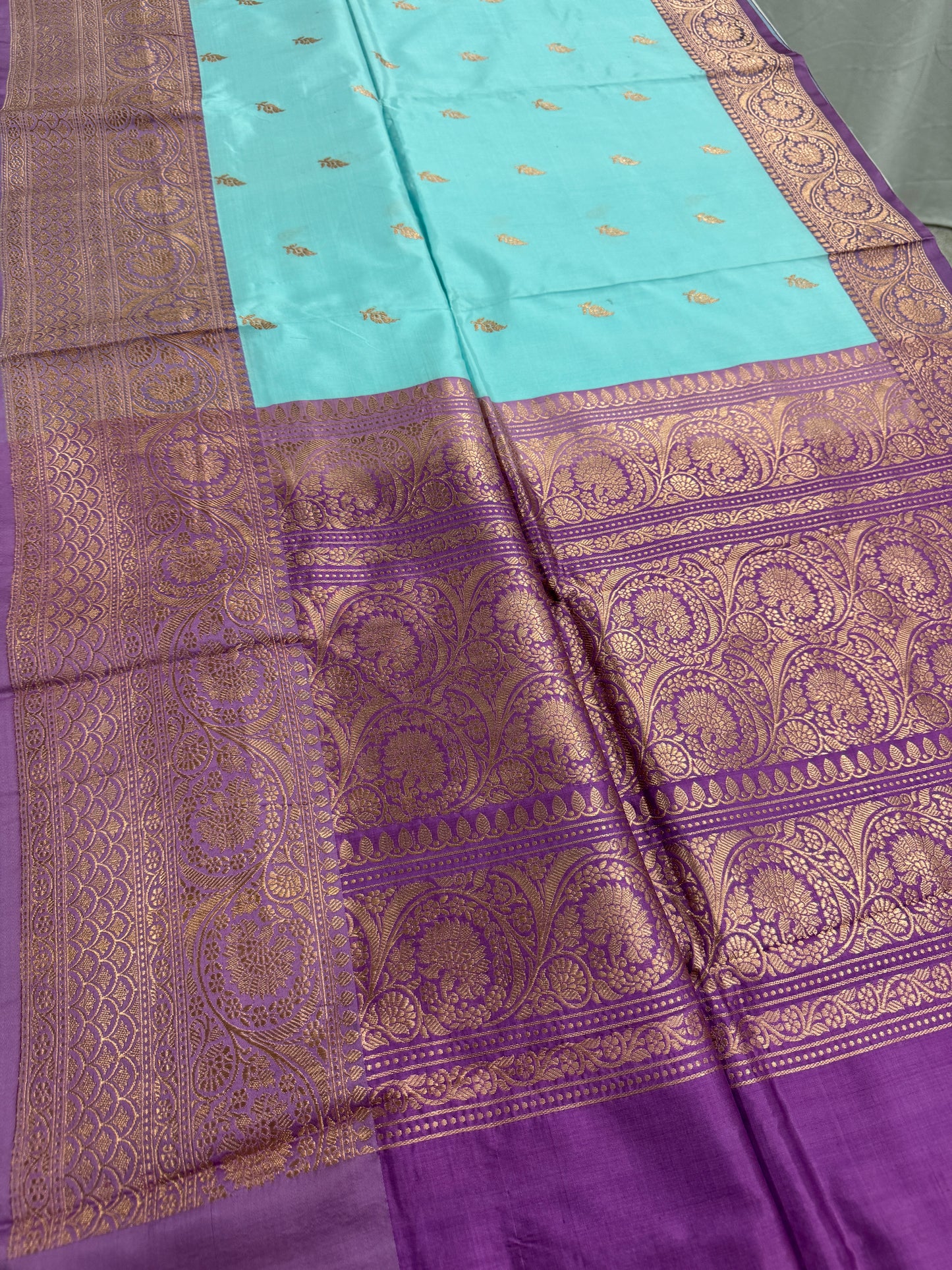 Katan Silk Banarasi Saree with 42 Size Stitched Blouse - Pastel Collection.