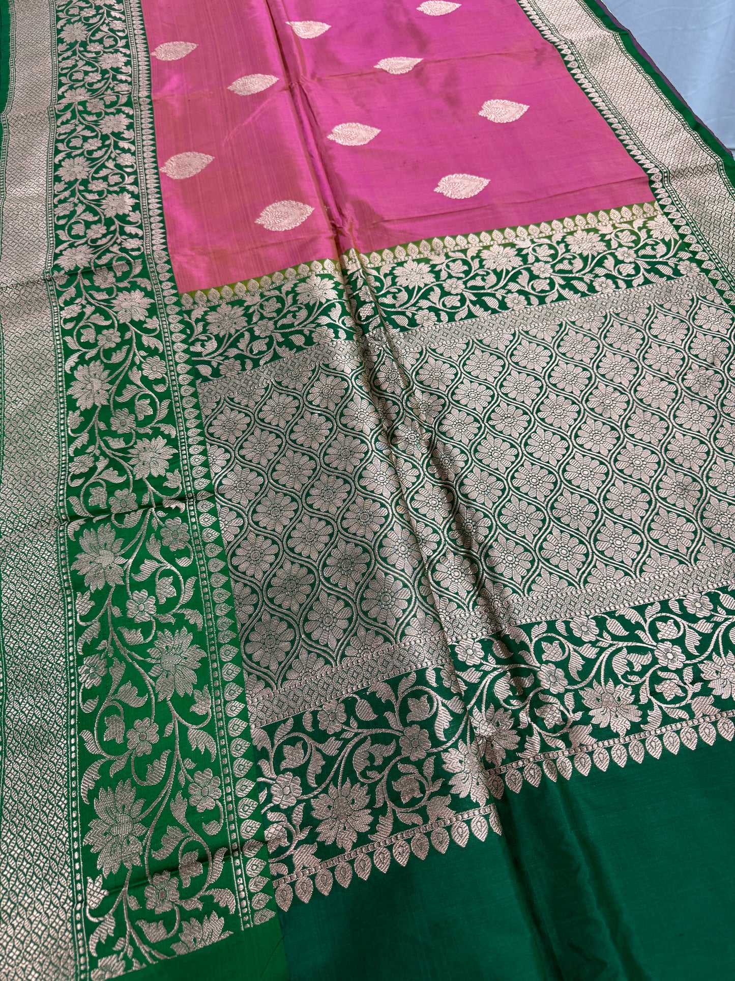 Banarasi Katan Silk Saree with 40 Size Stitched Blouse - Indian Wedding Saree.