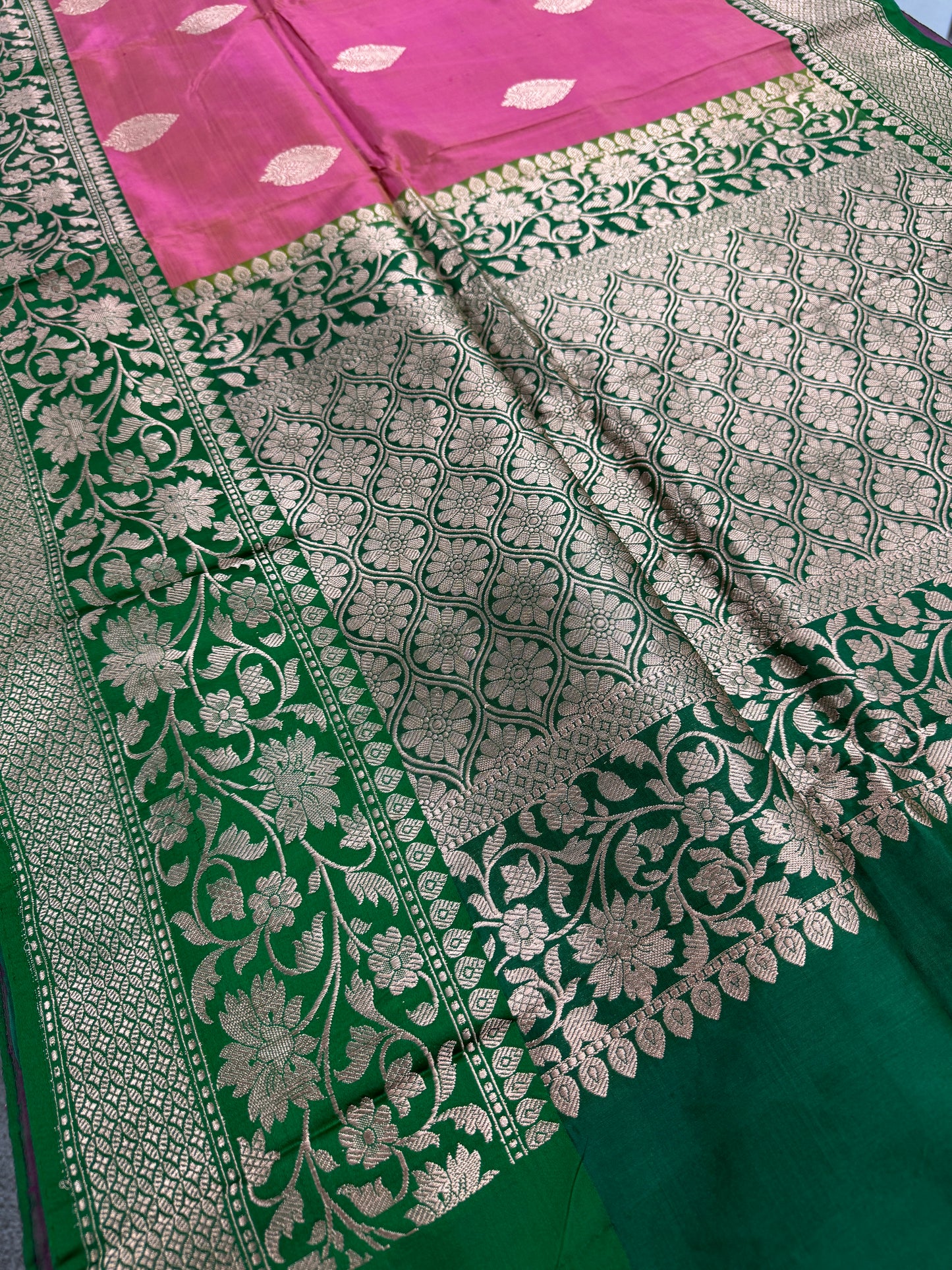 Banarasi Katan Silk Saree with 40 Size Stitched Blouse - Indian Wedding Saree.