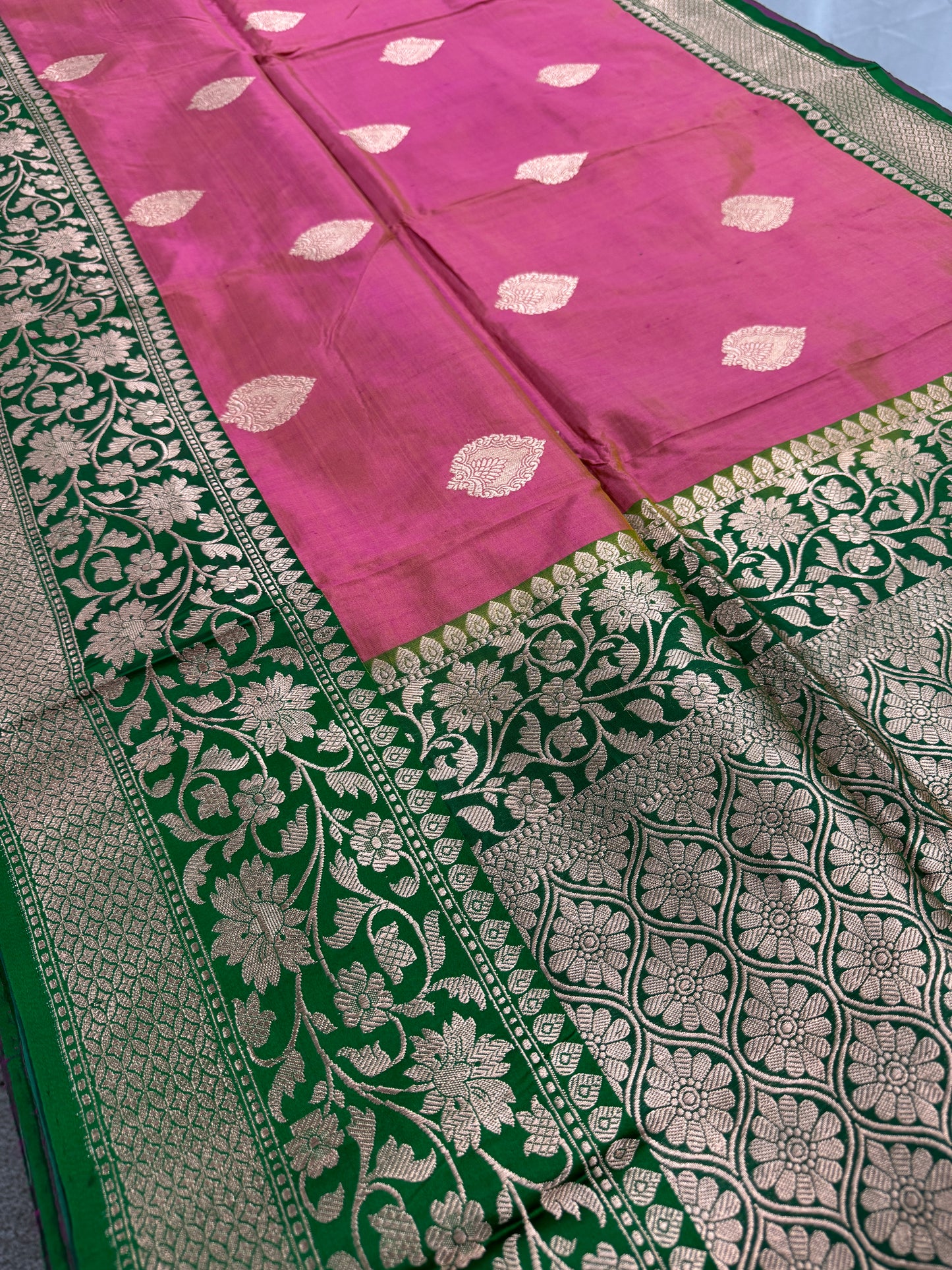 Banarasi Katan Silk Saree with 40 Size Stitched Blouse - Indian Wedding Saree.
