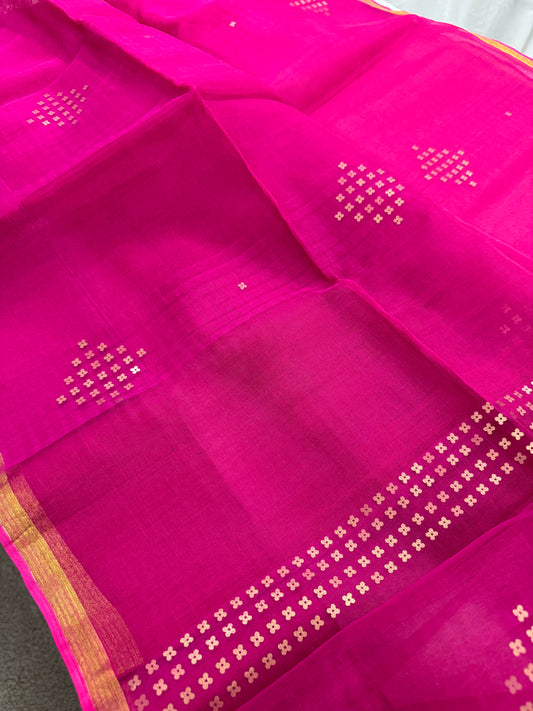 Roshni - Dark Pink Muslin Sequin Work Saree from Bengal.