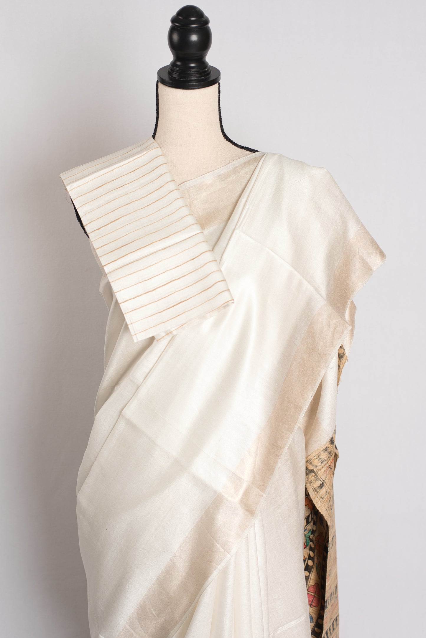 Shwetraag - Hand-Painted Madhubani Staple Tussar Saree in Pristine White image 2