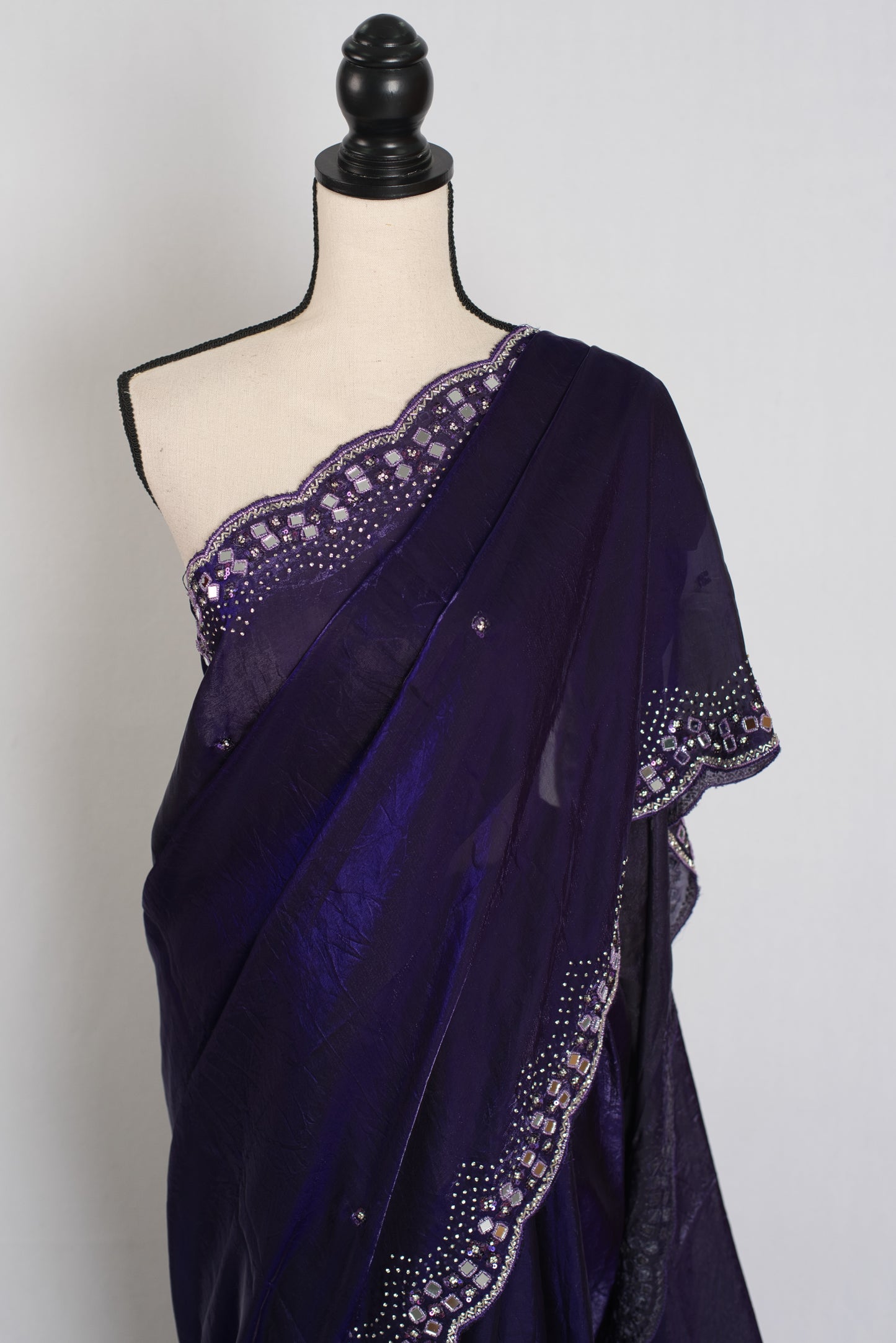 Aarohi : Purple Mirror Embroidery Soft Glass Tissue Partywear Saree image 6