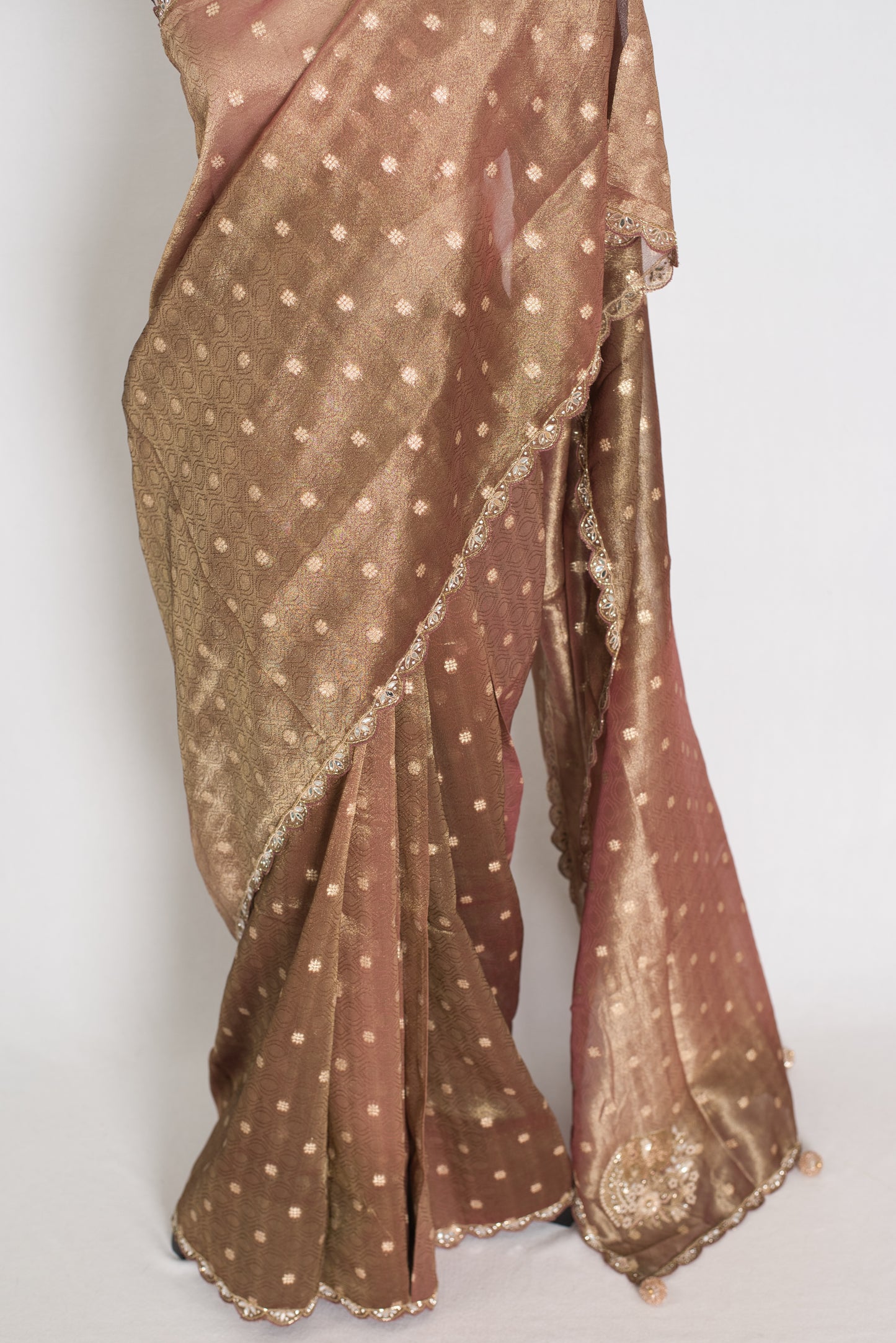 Rashmi: Brown Soft Tissue Saree with Hand Zardosi Embroidery | Partywear image 6