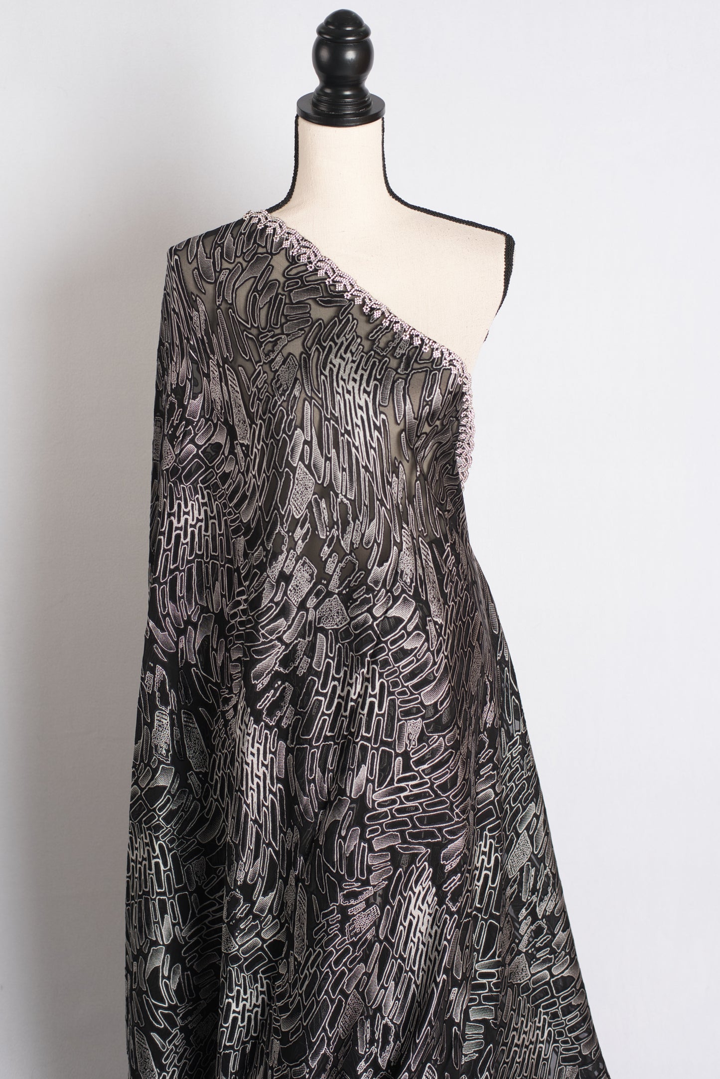 Charcoal Symphony - Designer Brasso Saree in Black and Grey image 3