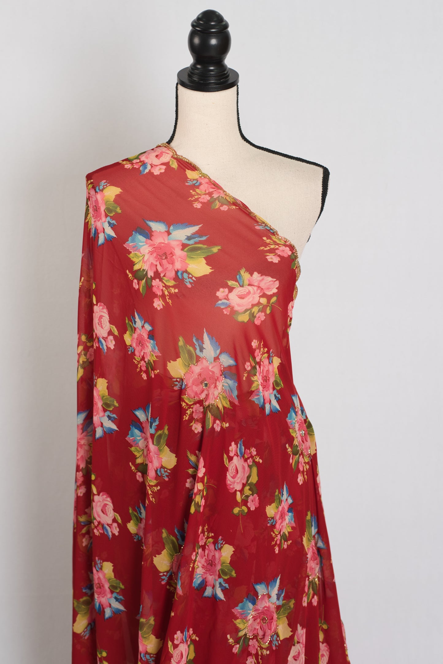 Vibha : Red Floral Georgette Designer Embroidery Saree image 3