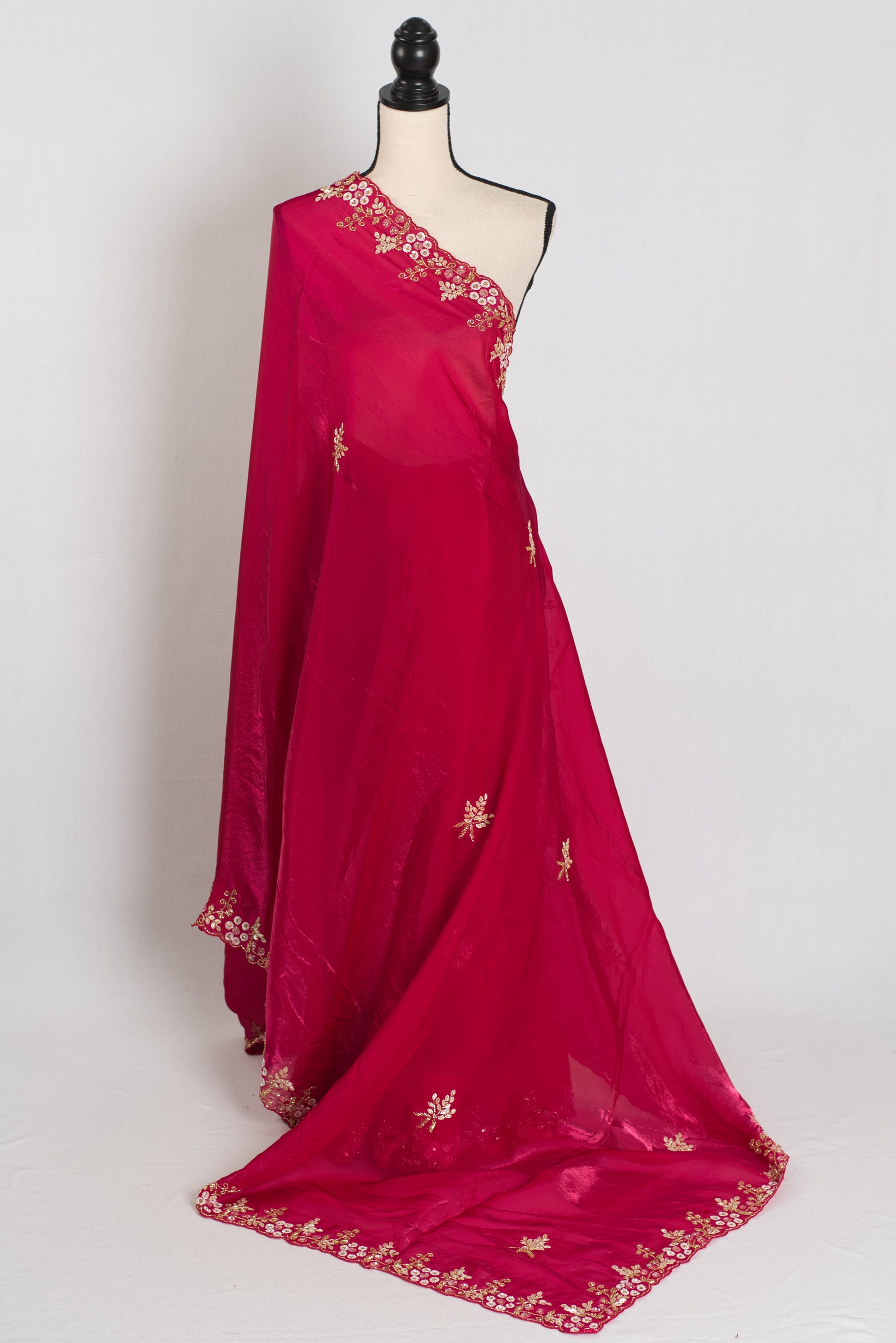 Devina : Rani Pink Soft Glass Tissue Hand Embroidery Partywear Saree image 2