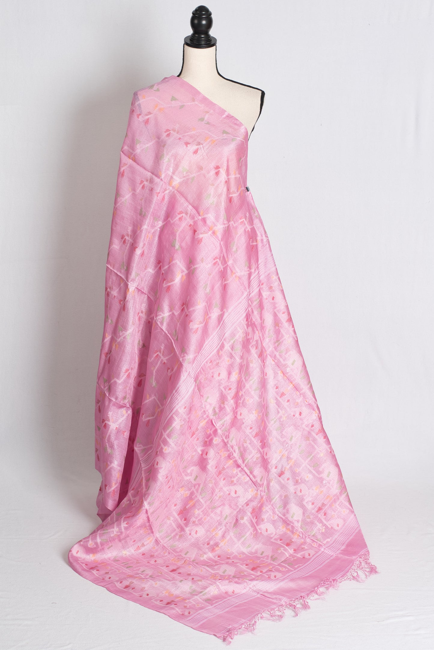 Ranjana : Bengal Tussar Silk Jamdani Saree in Pink image 1