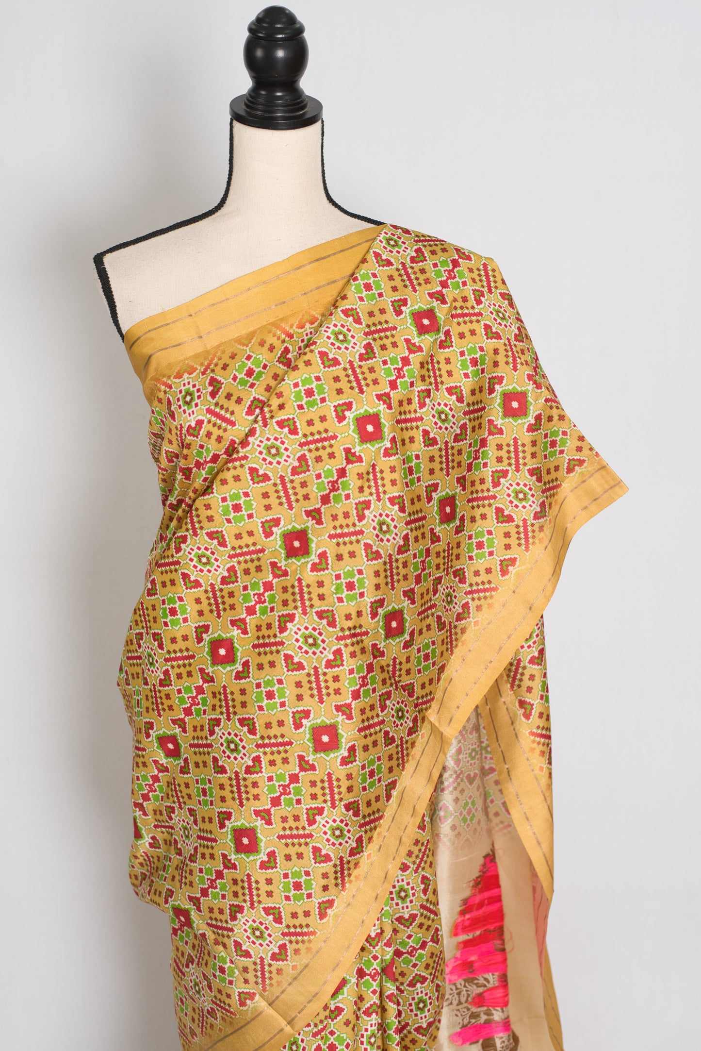Naheed : Yellow and Gold Contemporary Ikkat Print Banarasi Katan Silk Saree image 6