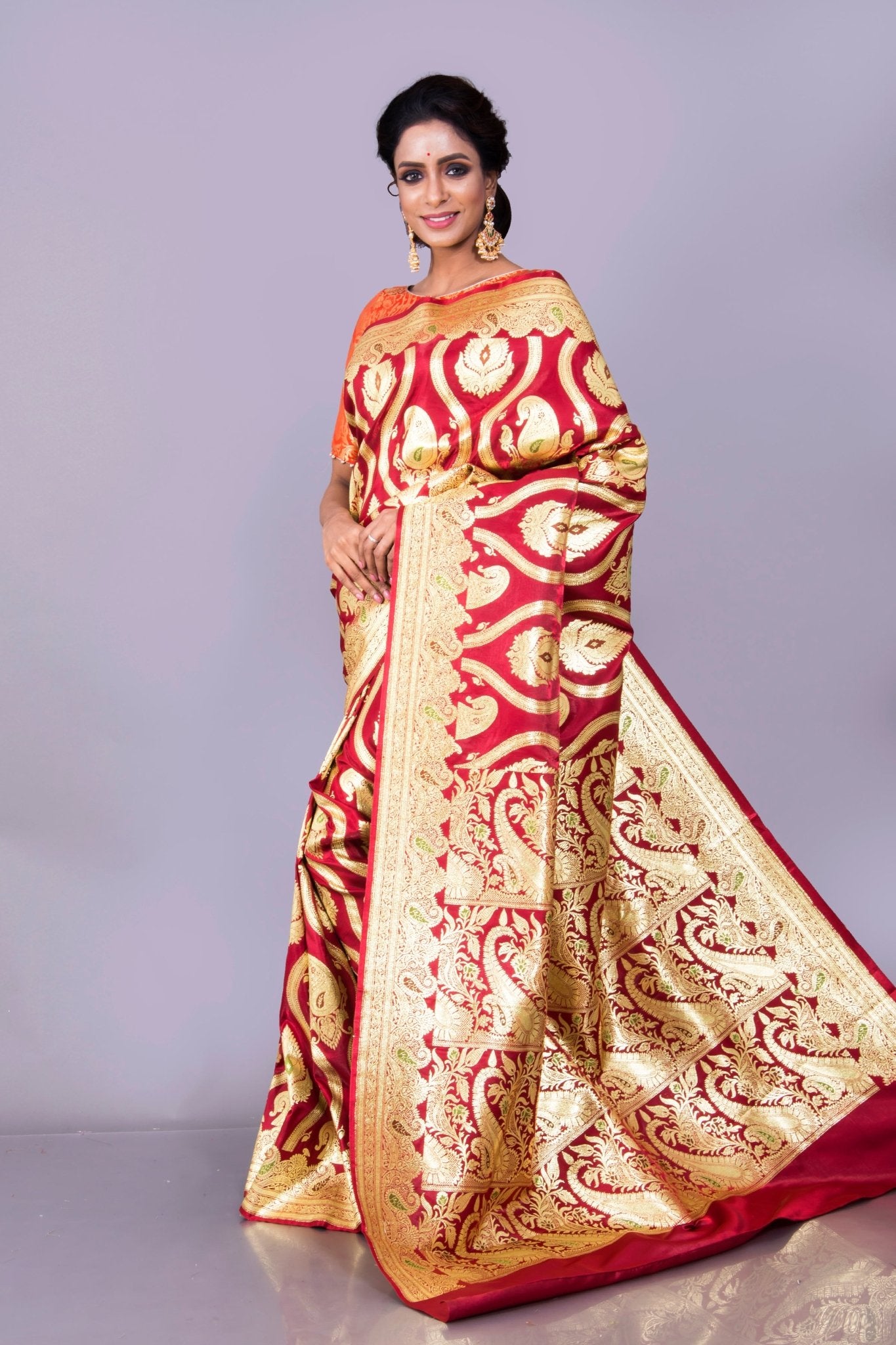Art Silk Wedding Banarasi Saree in Maroon and Gold - Saree Mandi