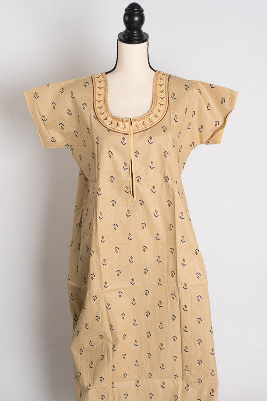 Printed Beige Pure Cotton Nightwear in Regular Size image 0