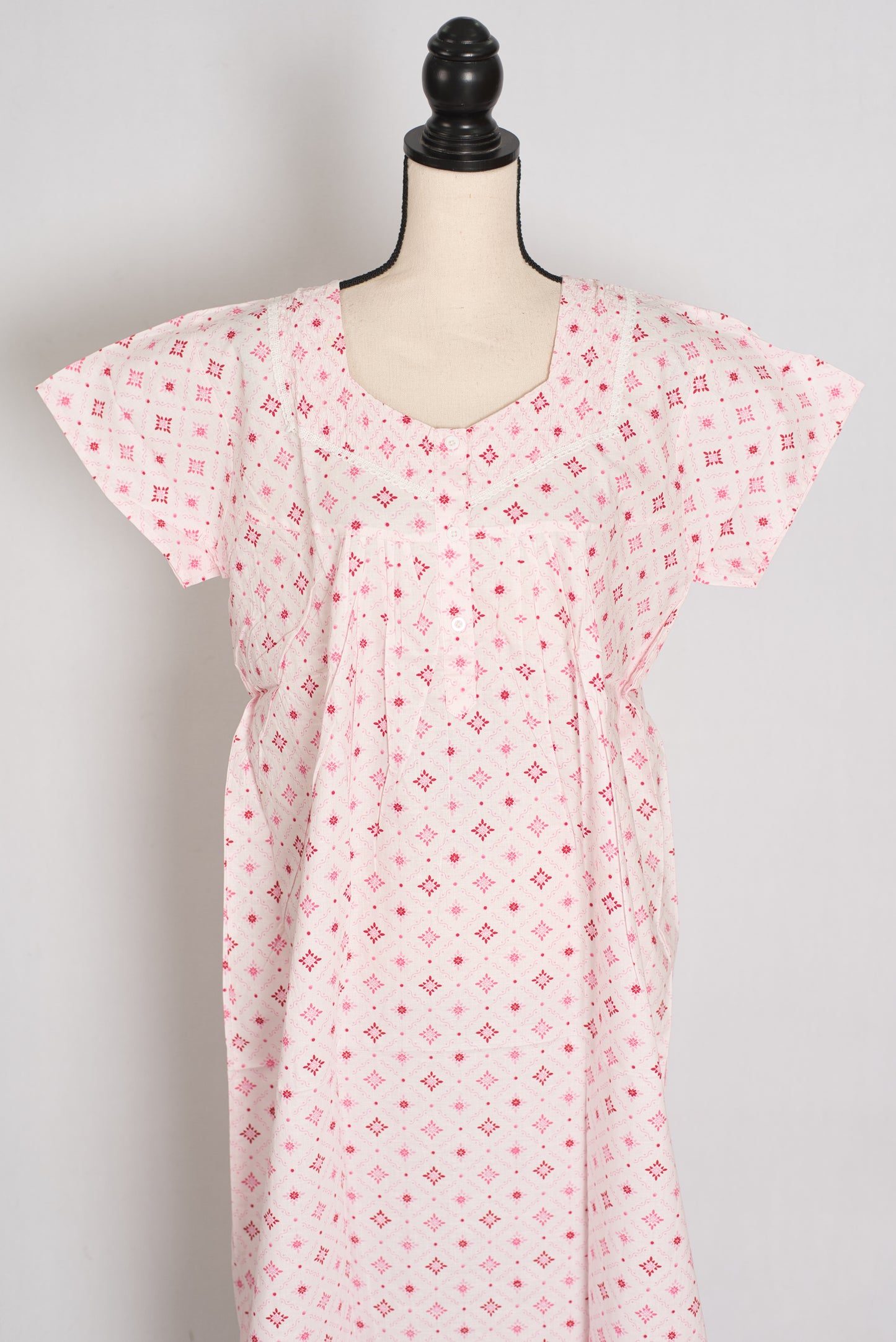 Baby Pink Geometric Floral Print Pure Cotton Indian Nightgown image 1