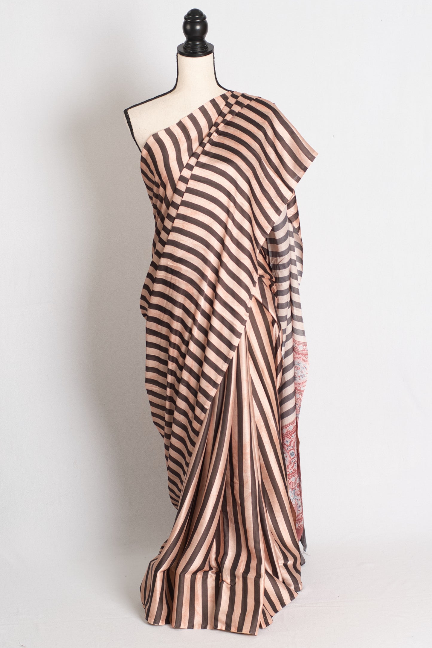 Vaidehi - Modal Silk Party wear Saree with Vertical Stripes and Ajrakh Pallu image 0