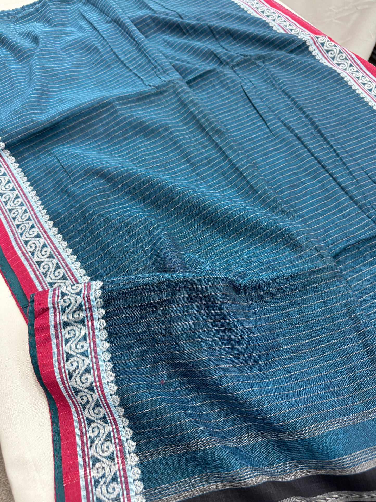 Neeltara : Blue and White Traditional Bengal Soft Cotton Dhaniakhali Saree image 3