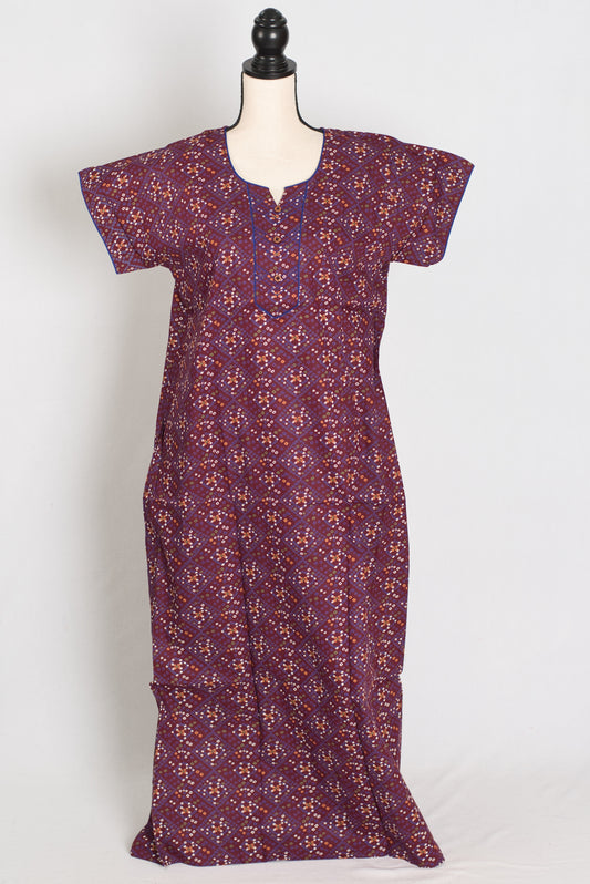Purple Color Women Indian Cotton Nighty in Regular Size image 1