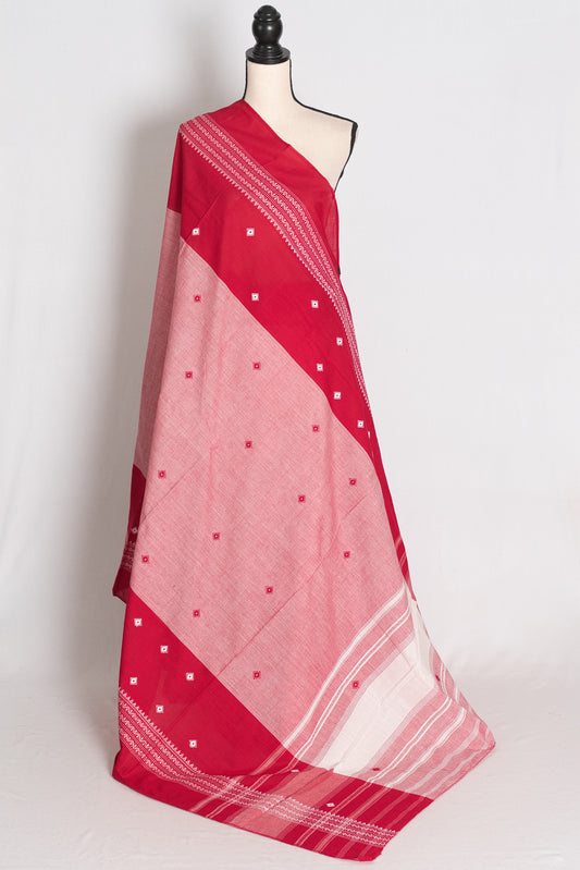 Rashi: Red and Pink Dhaniakhali Soft Cotton Bengali Traditional Saree image 1